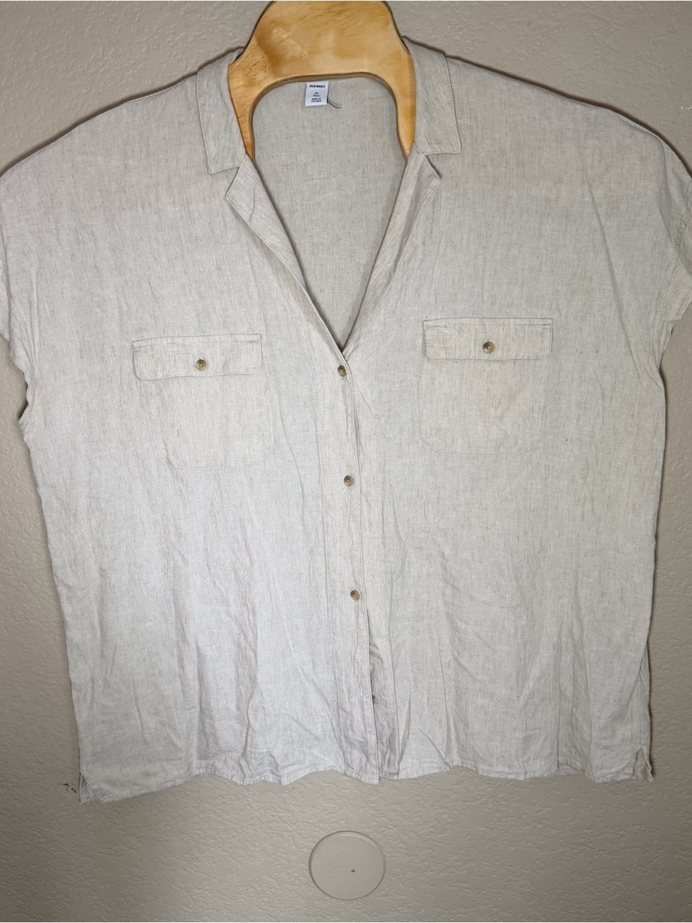 Old Navy Cream Short-Sleeve Button-Front Linen Shirt